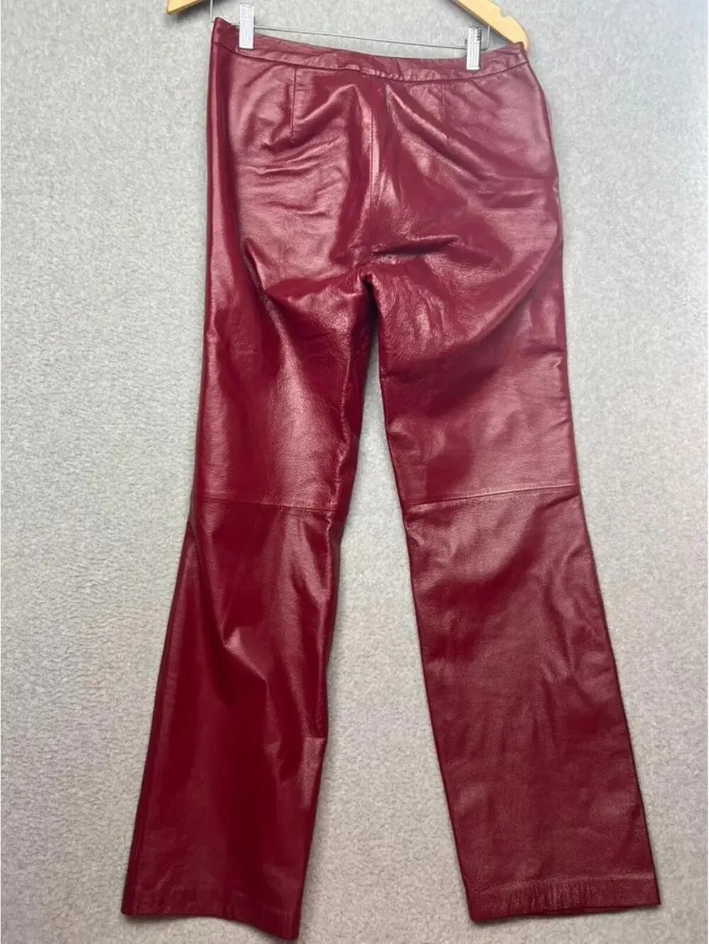 Vintage 90s Womens High Rise Leather Pants Size 10 Straight Leg Deep Red Casual